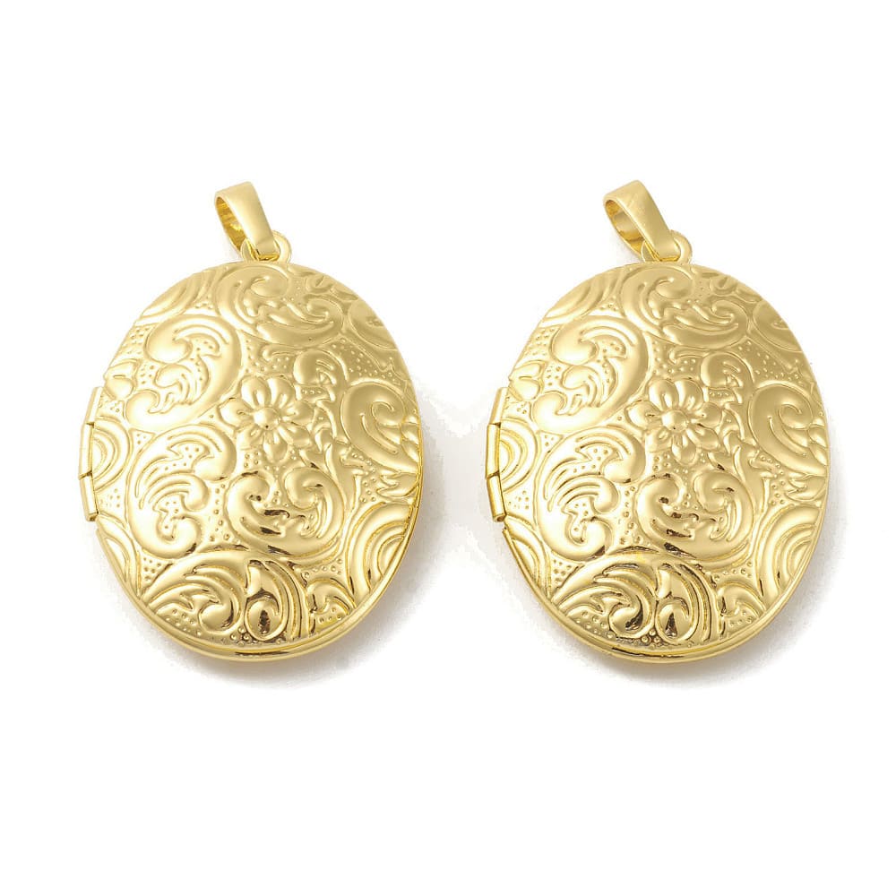 Relicario foto portafoto locket ovalado flores Baño de Oro / unidad2