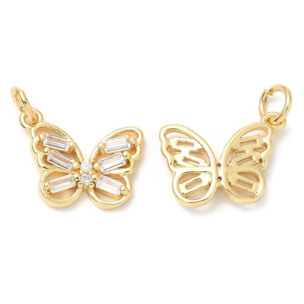 Dije colgante mariposa zircón 16 mm baño oro / unidad2