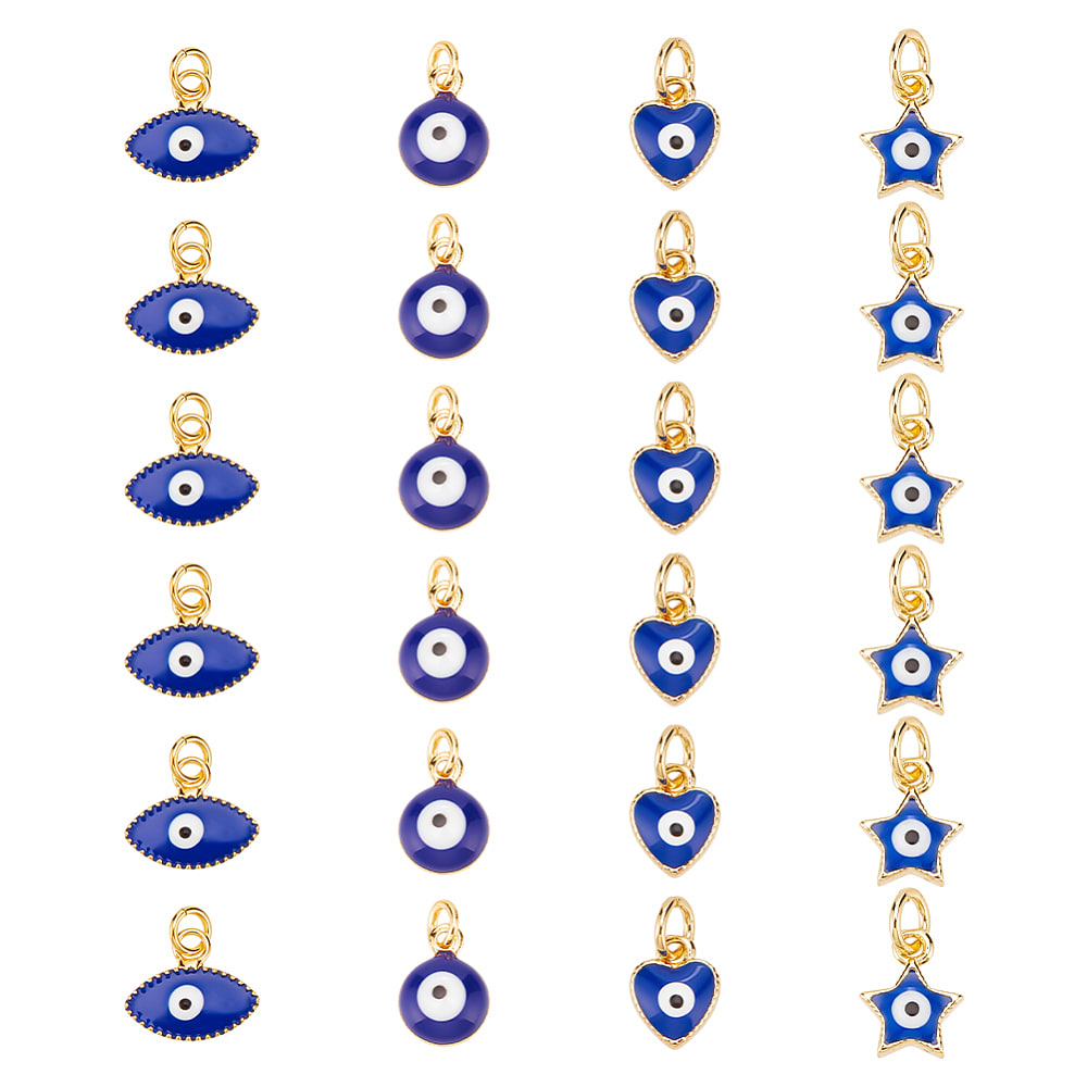 Dije colgante ojo turco esmaltado redondo corazón alargado estrella azul / unidad1