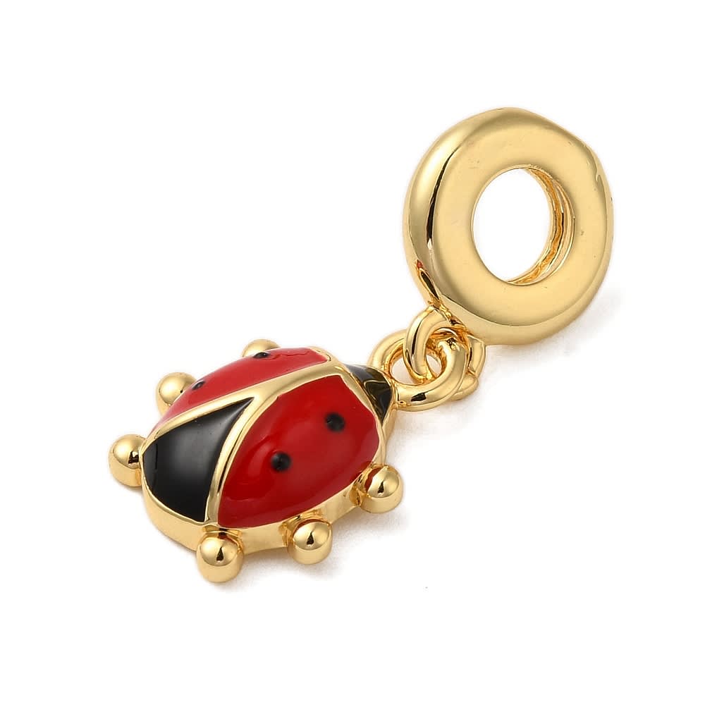 Colgante europeo charm mariquita chinita esmaltada baño de oro / unidad2