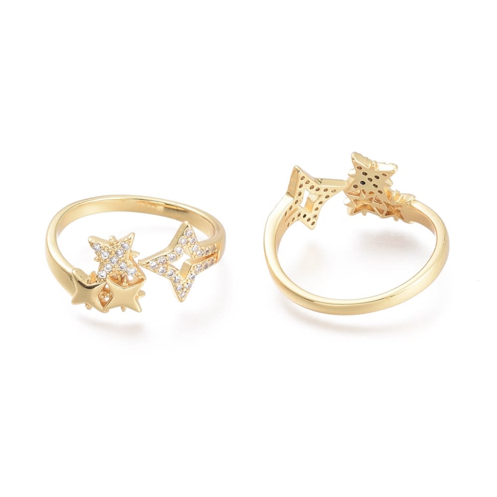 Anillo ajustable cuatro estrellas zircón baño de oro / unidad3