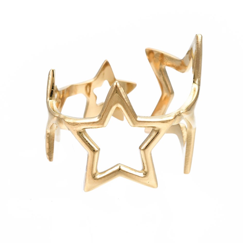 Anillo ajustable estrellas grande acero / unidad3