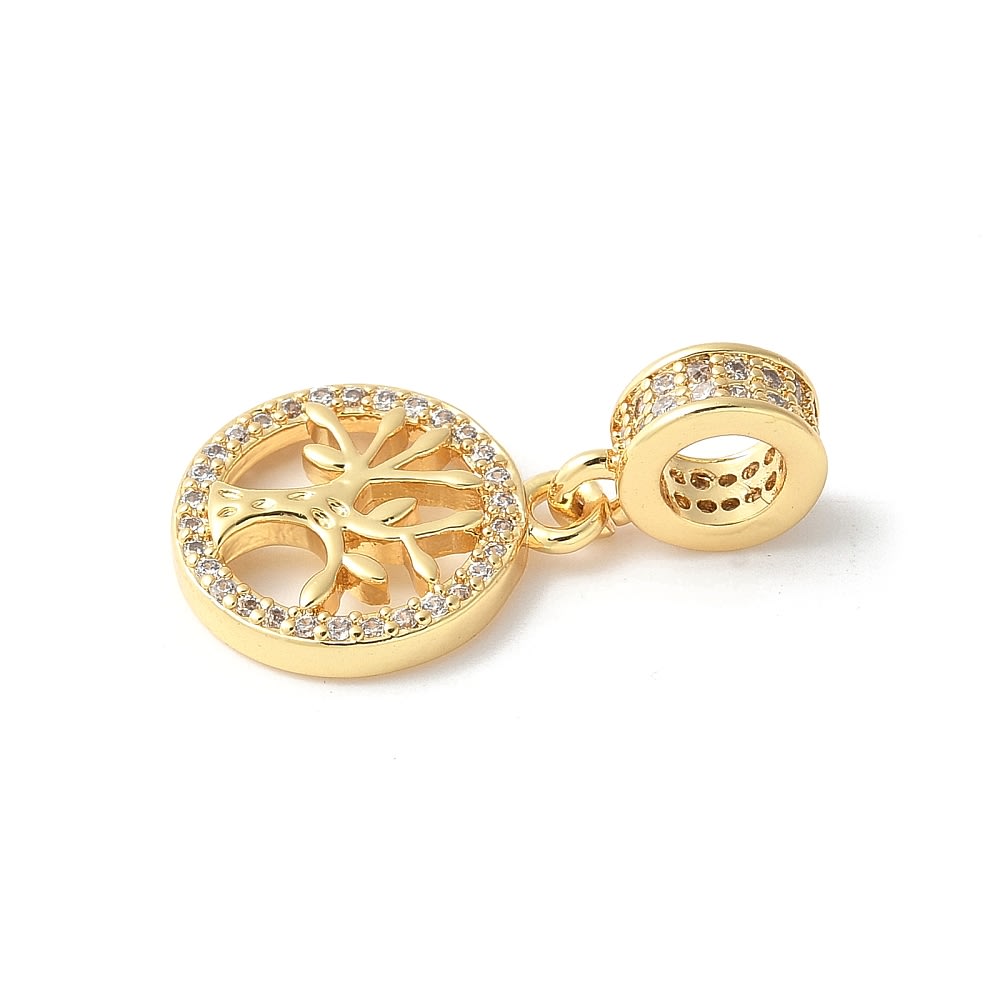 Colgante europeo charm árbol de la vida baño oro zircón / unidad2