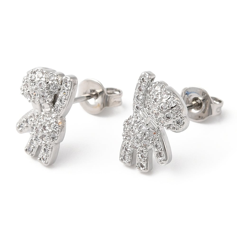 Aros topo topito osito zircones 12 mm dorado plateado / par2