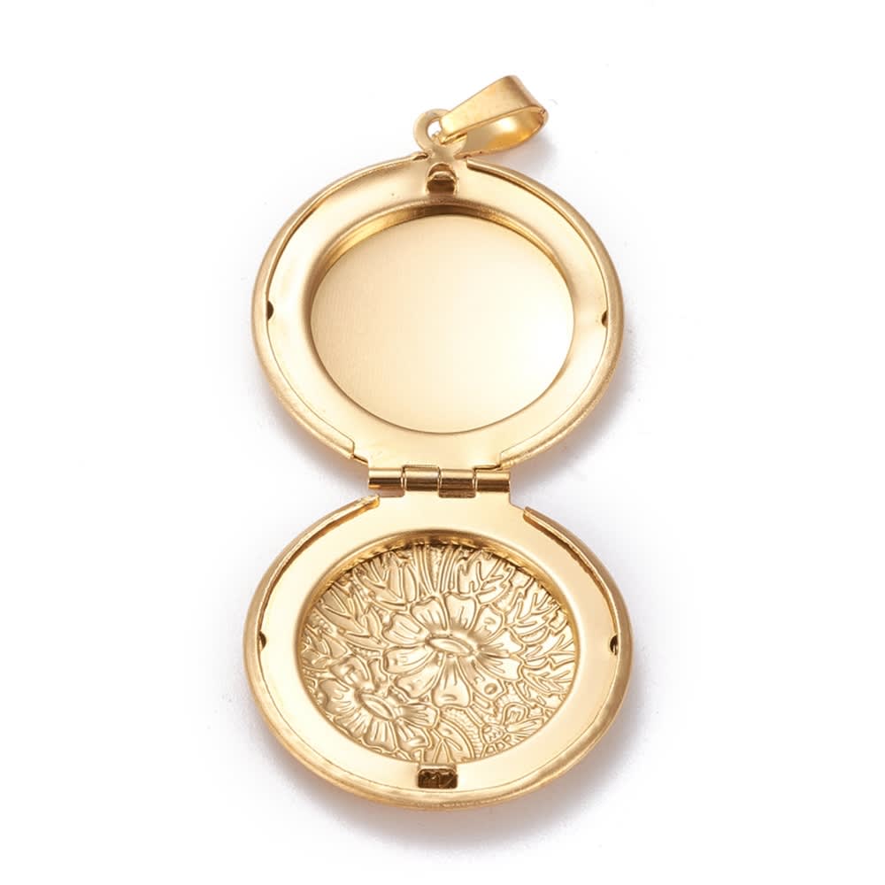 Relicario foto portafoto locket redondo flor acero / unidad2