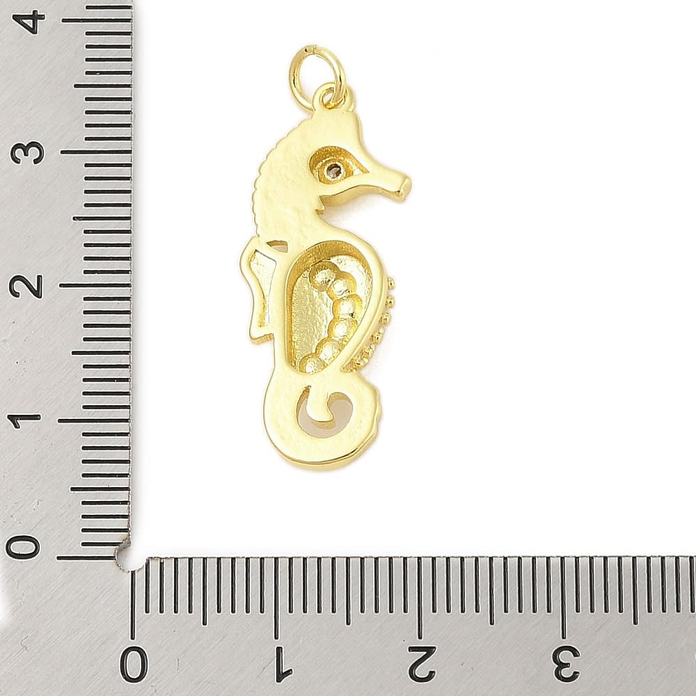 Dije colgante caballito de mar 30 mm zircón baño de oro / unidad3