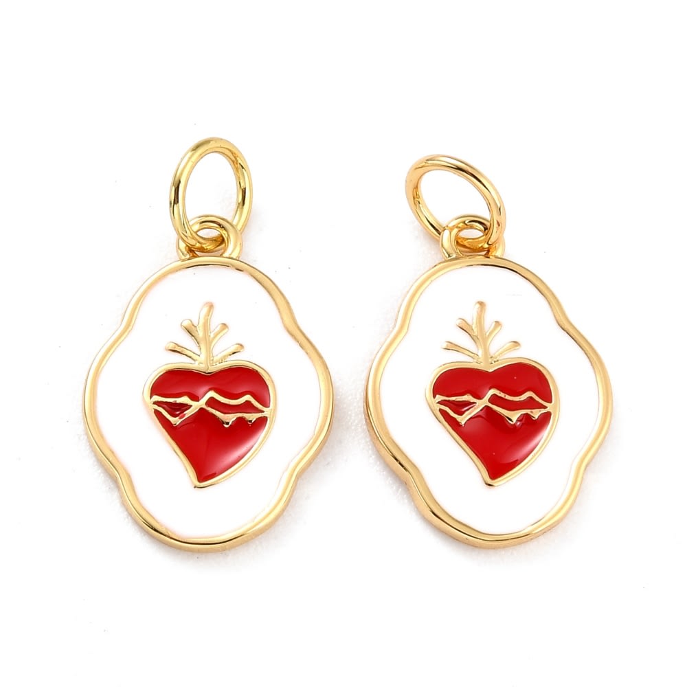 Dije colgante esmaltado sagrado corazón 16 mm baño de oro / unidad1