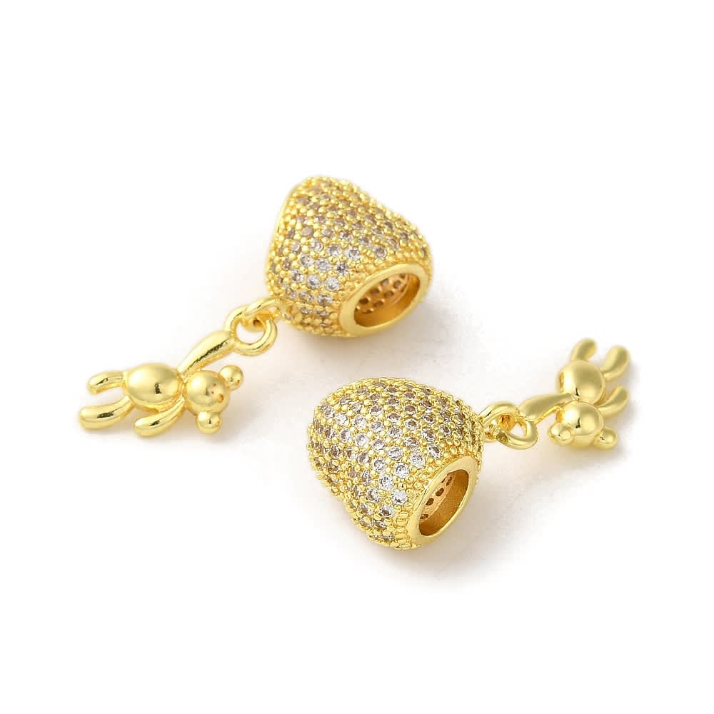 Colgante europeo charm corazón osito bear baño de oro / unidad2