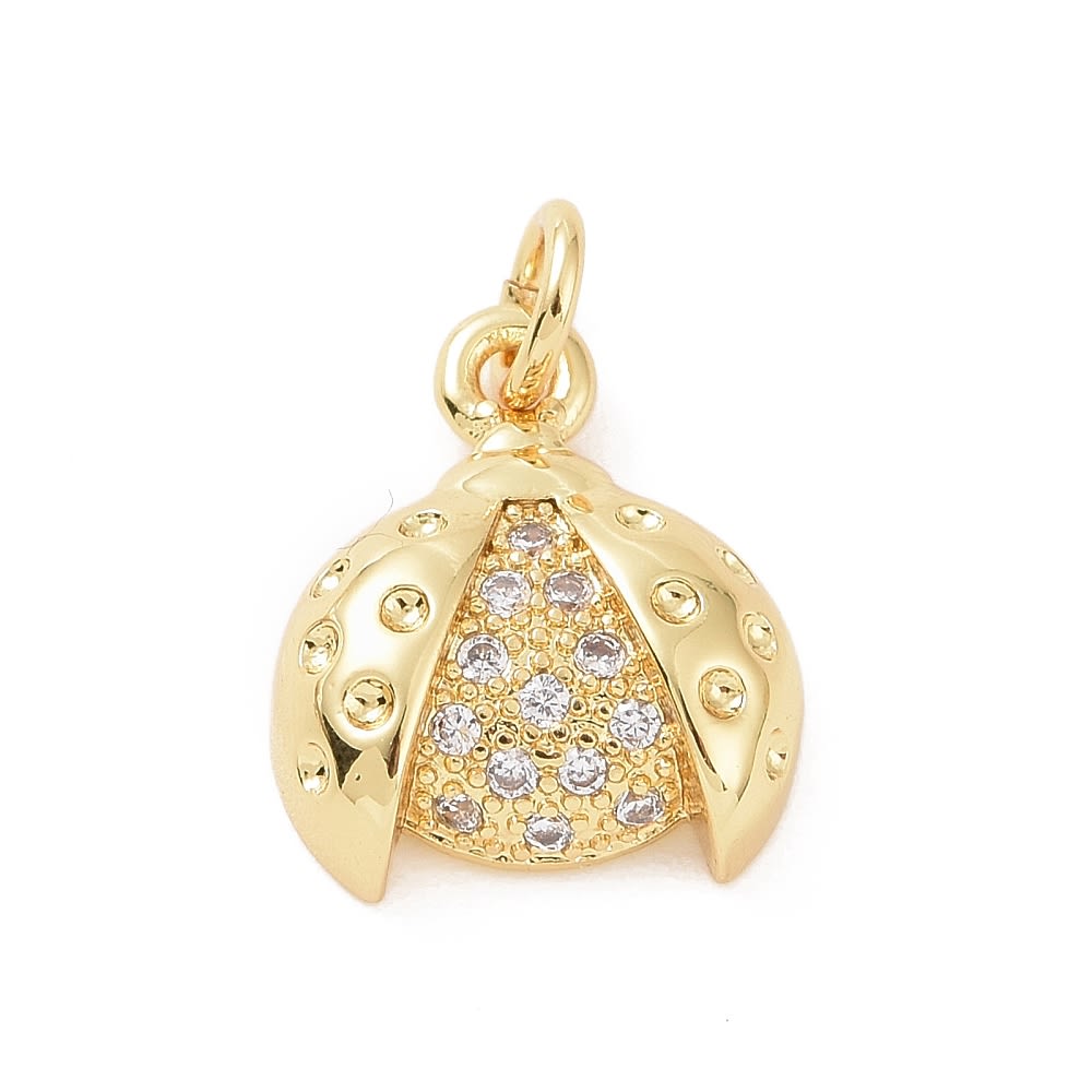Dije colgante mariquita chinita zircones 13 mm baño oro / unidad1