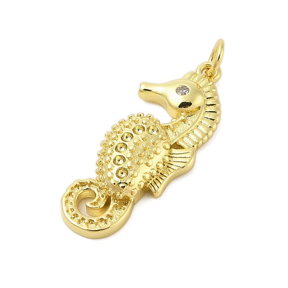 Dije colgante caballito de mar 30 mm zircón baño de oro / unidad2