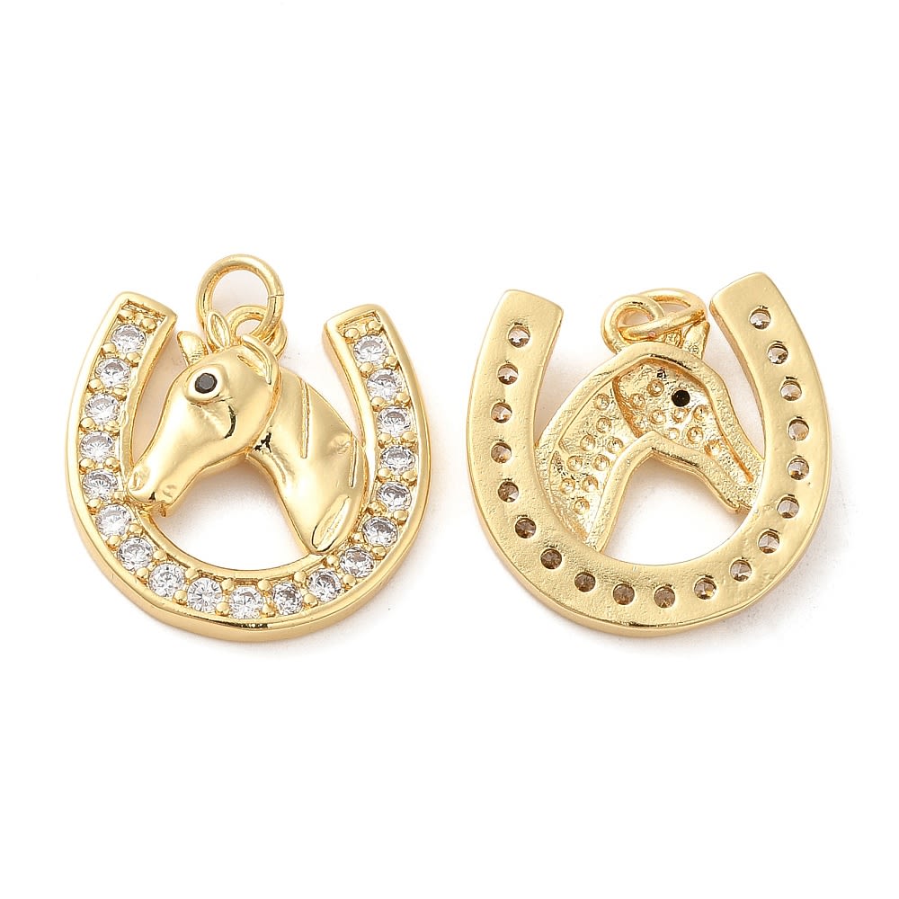 Dije colgante herradura caballo 18 mm zircón baño de oro / unidad1