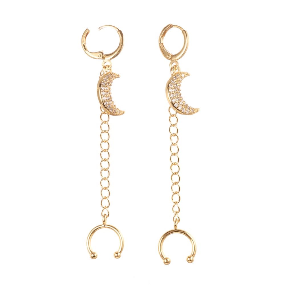 Ear cuff aros solitarios Luna largo baño de oro / unidad1