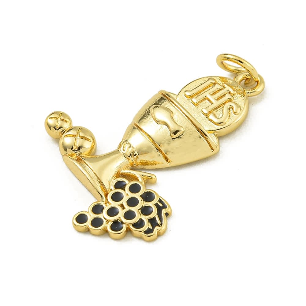 Dije colgante religioso eucaristía cáliz 27.5 mm baño de oro / unidad2