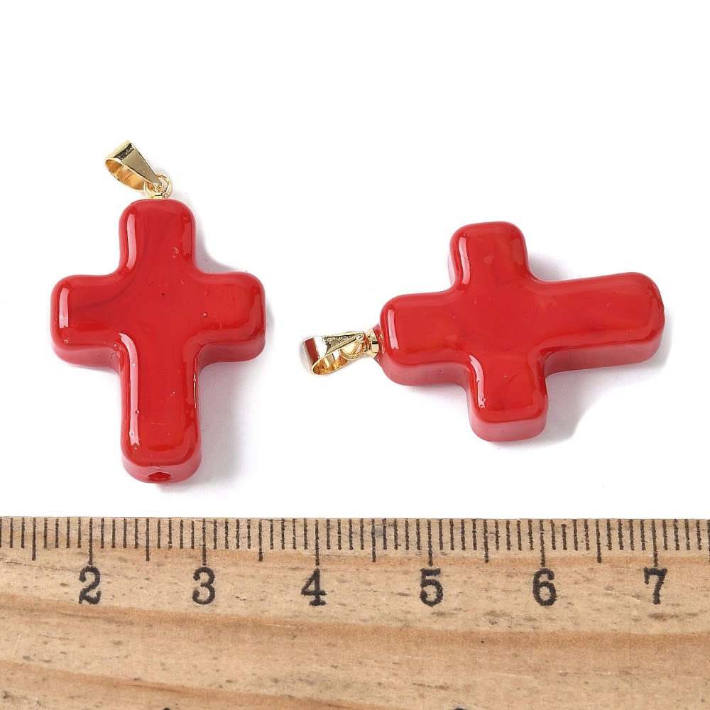 Maxi dije colgante cruz roja 29.5 mm murano baño oro / unidad3