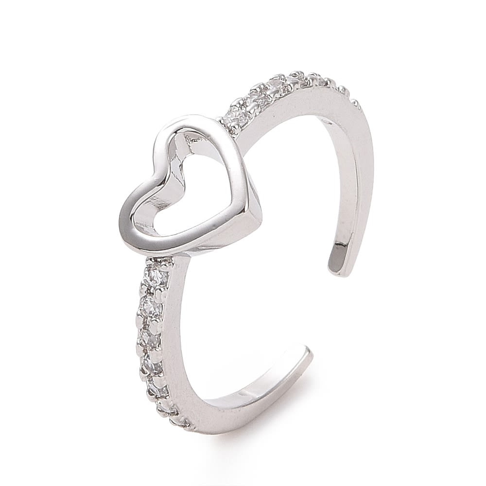Anillo ajustable corazón con zircón baño oro platino / unidad3