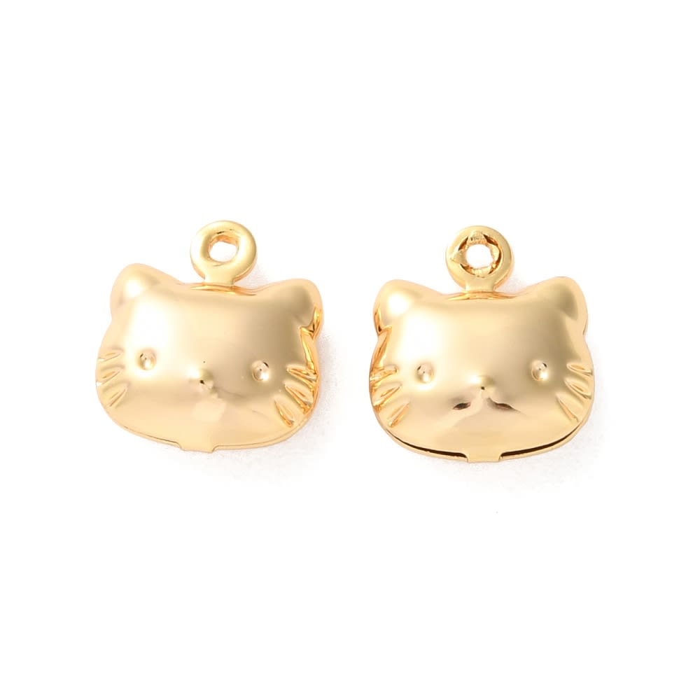 Dije colgante rostro gato 11 mm baño de oro / unidad2
