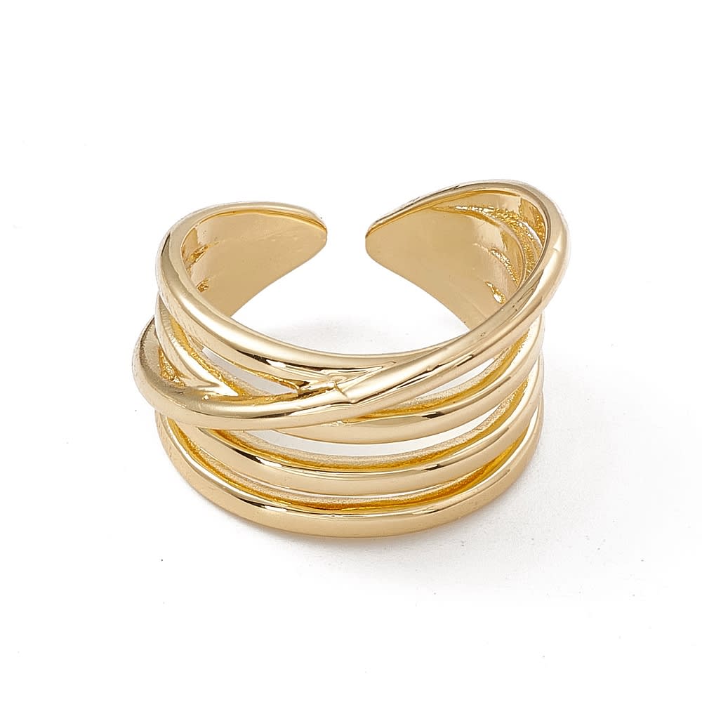 Anillo ajustable de lineas grueso baño de oro / unidad1