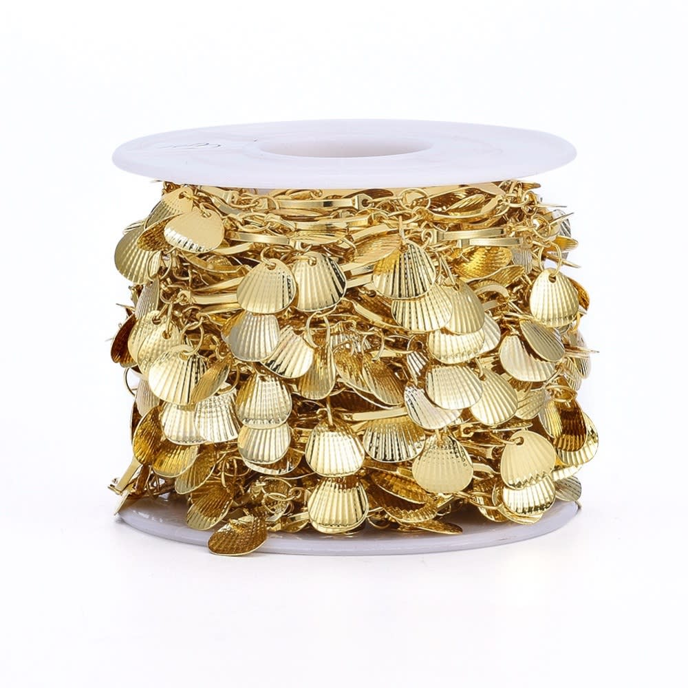 Cadena barra y concha de ostra colgantes baño de oro / metro2