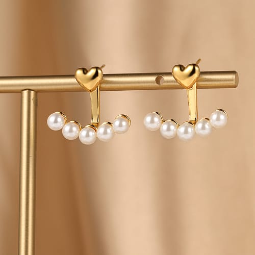 Aros topo topito corazón y perlas 20 mm baño de oro / par1