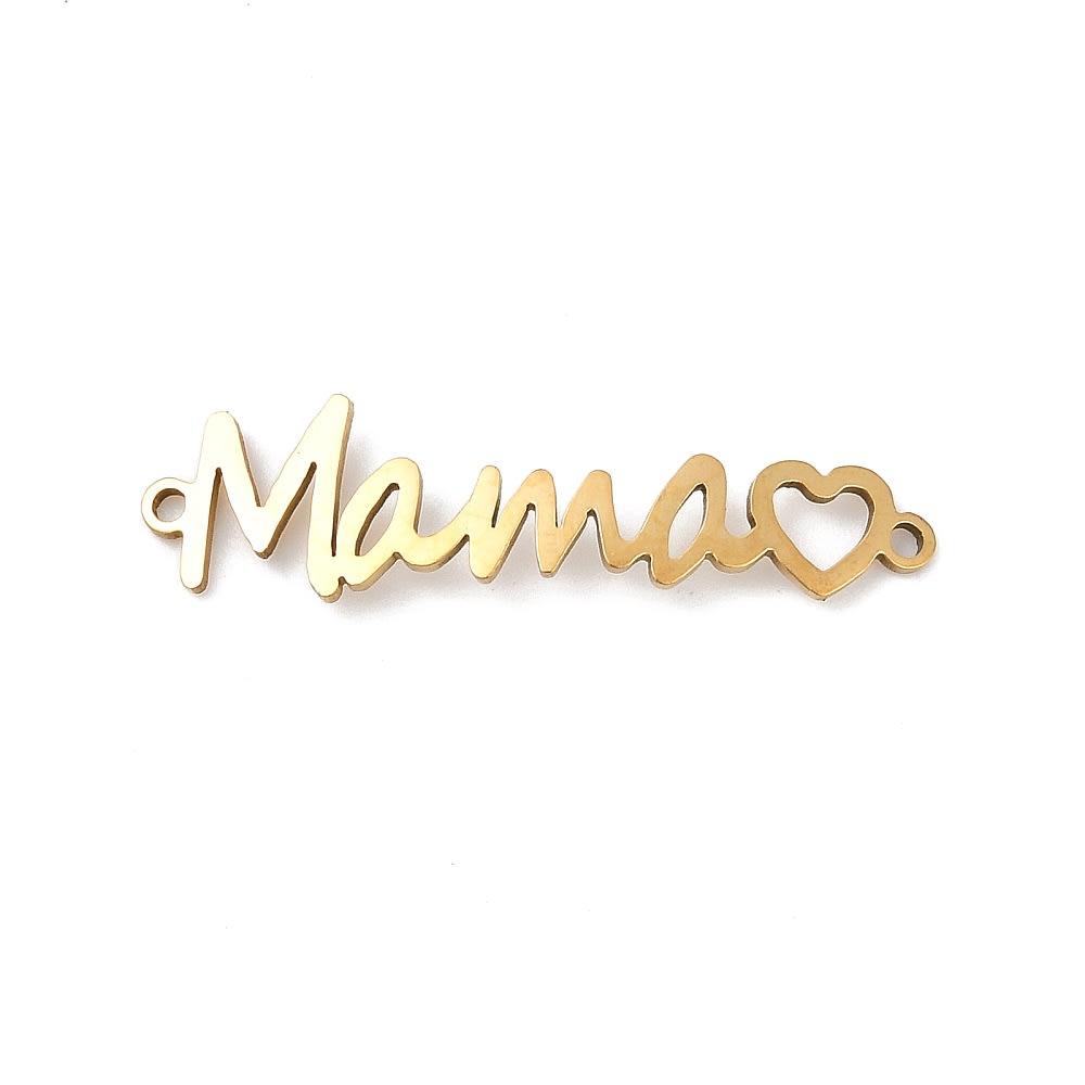 Dije conector palabra mamá corazón 33.5 mm acero / unidad1
