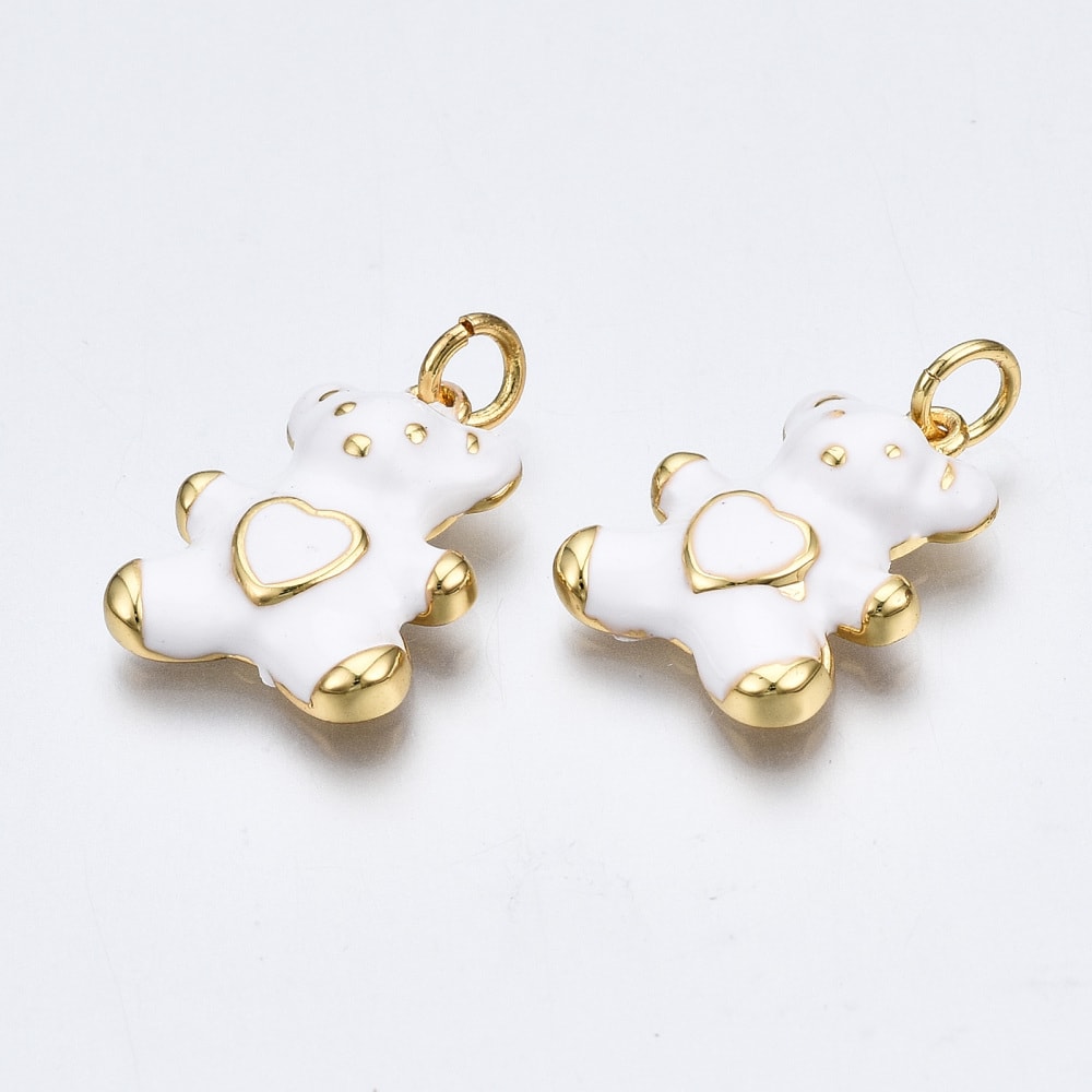 Dije colgante esmaltado osito corazón 18 mm baño oro / unidad3