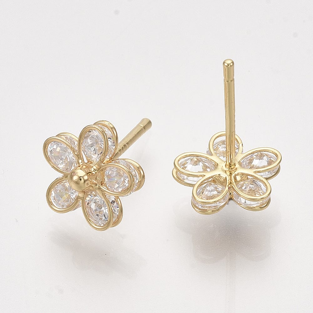 Aros topo topito flor zircón 9 mm baño oro / par2