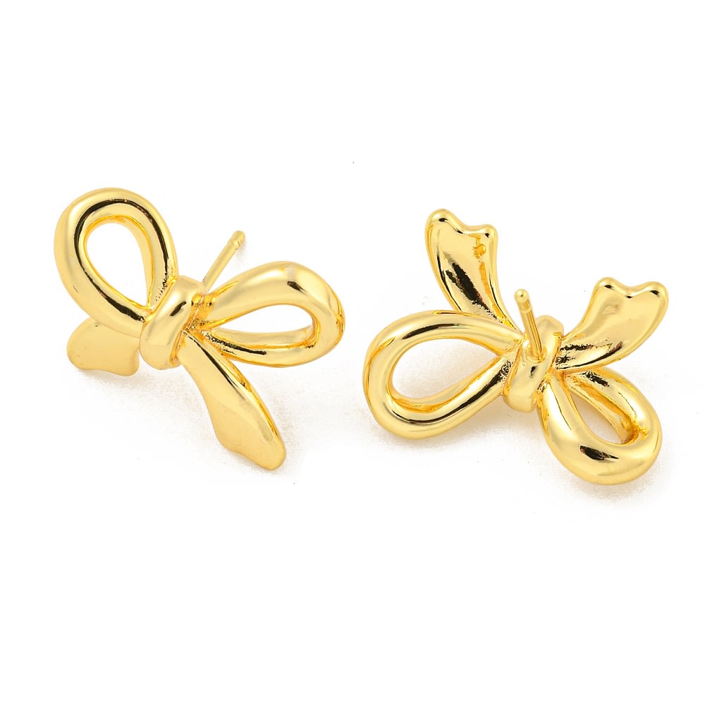 Aros topo topito lazo coquette 14 mm baño de oro / par2