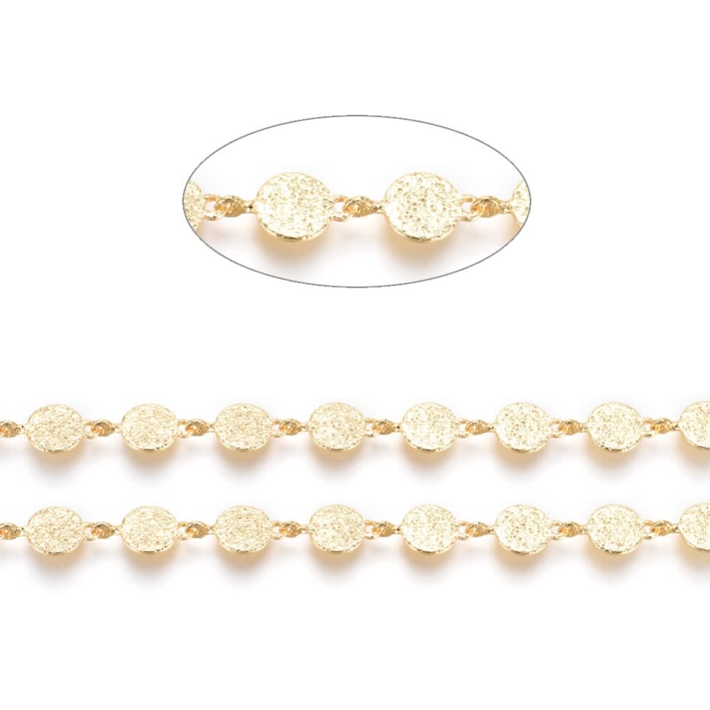 Cadena con círculos textura conector baño de oro / metro3