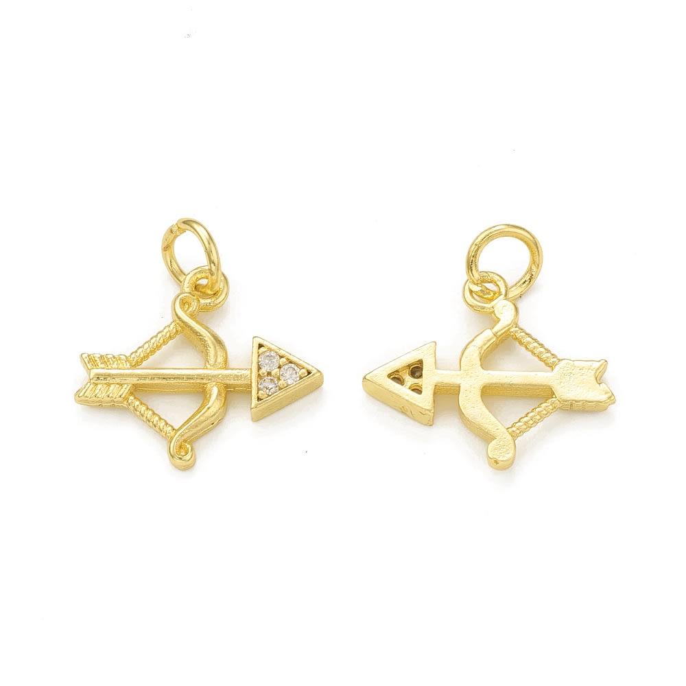 Dije colgante arco flecha cupido 13.5 mm baño oro zircón / unidad2