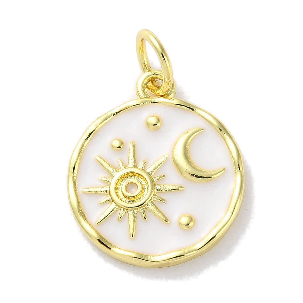 Dije colgante esmaltado blanco cielo luna estrella sol baño oro / unidad2