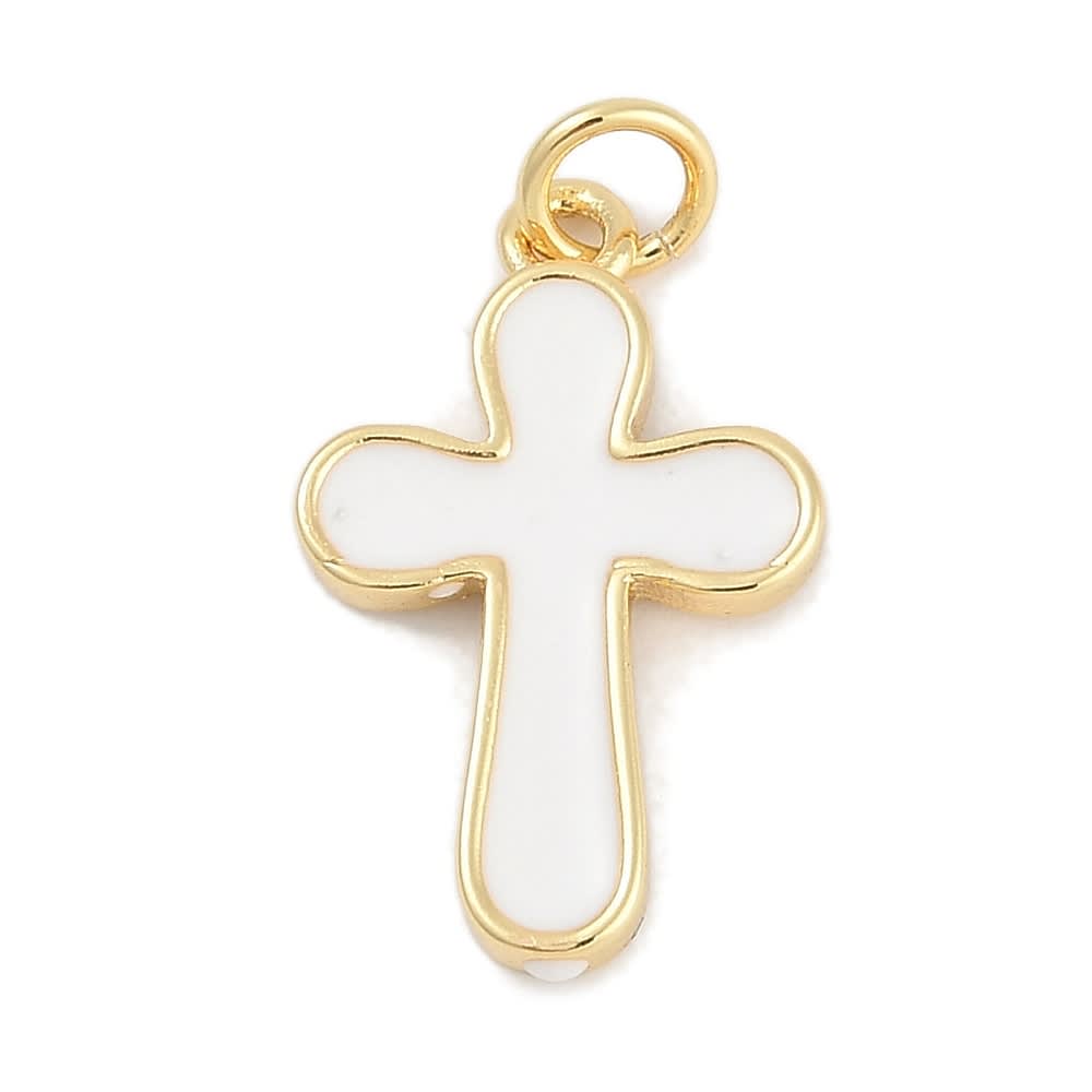 Dije colgante esmaltado cruz 20 mm baño oro  / unidad1