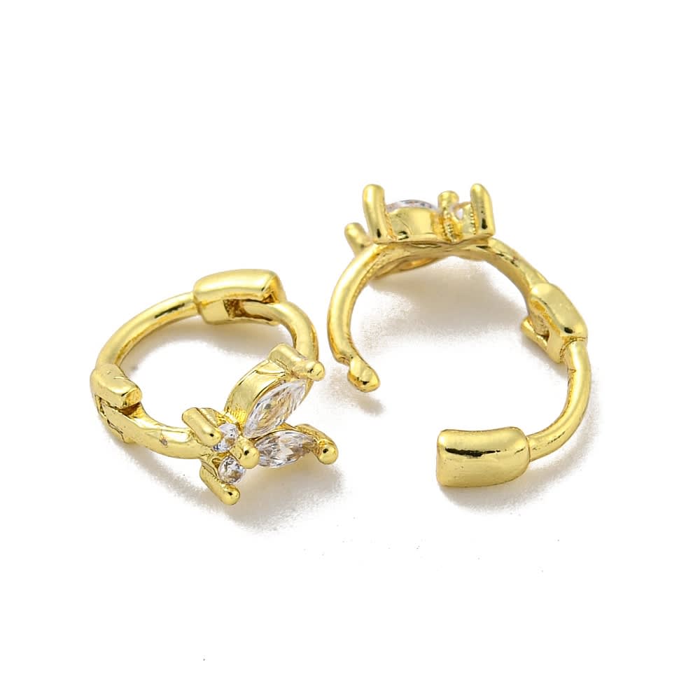 Aros argolla aretes huggie mariposa flor 8.5 mm zircón baño de oro / par2