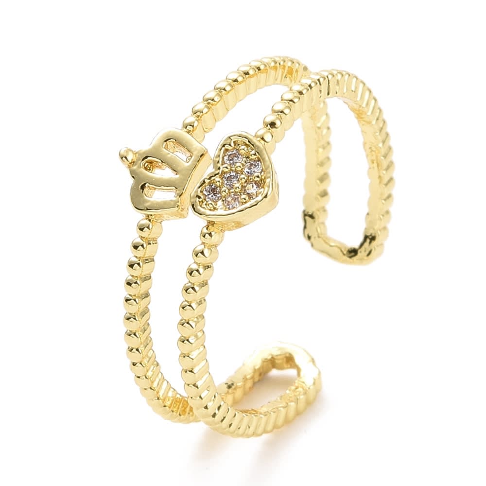 Anillo ajustable doble corona corazón baño de oro / unidad2