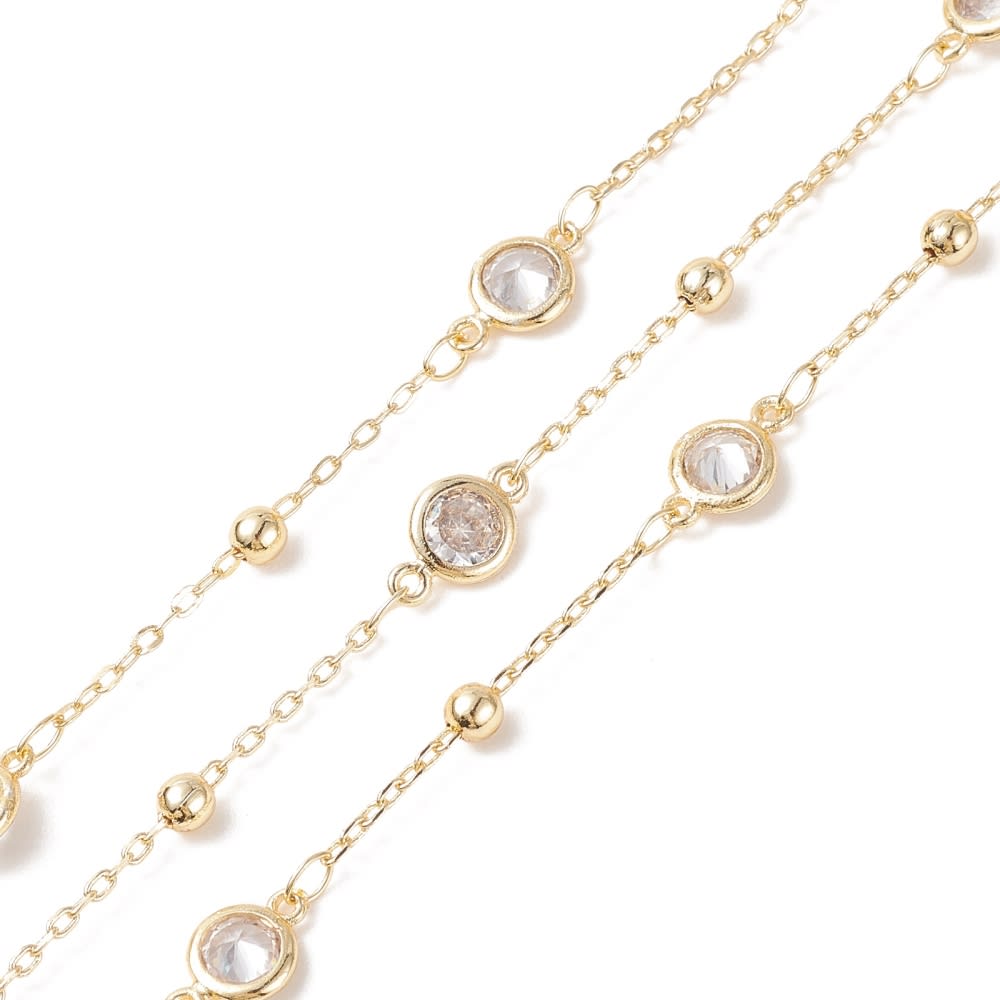 Cadena con balines y punto de luz  baño de oro / metro1