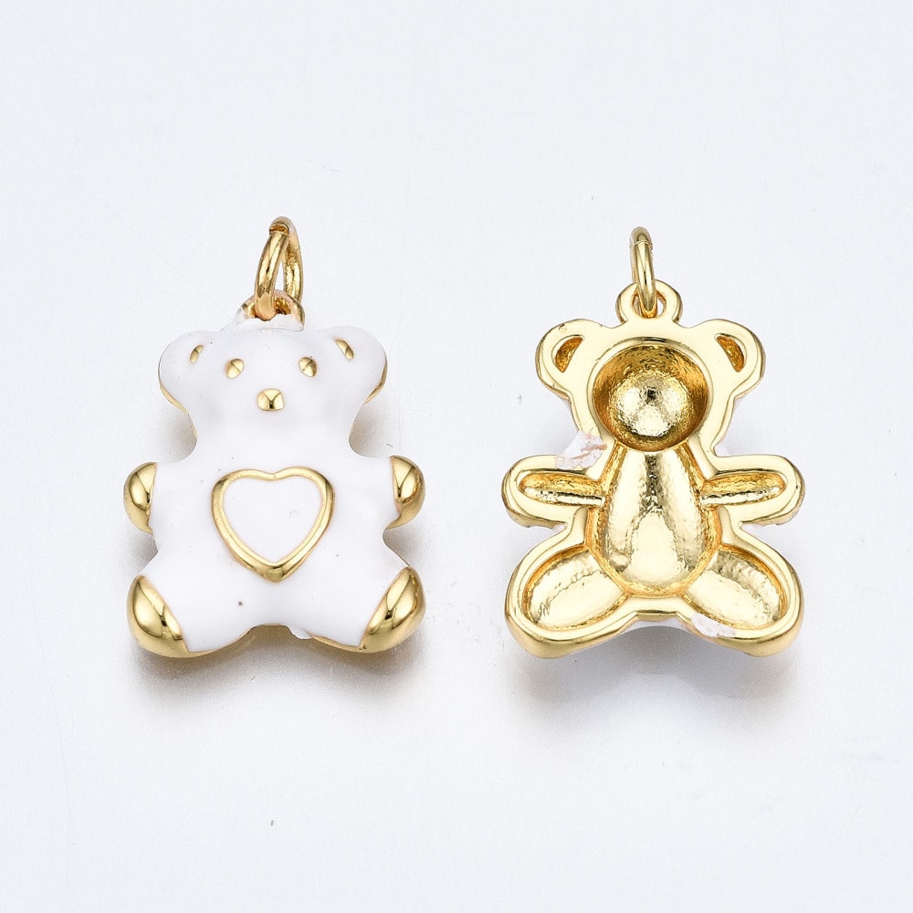 Dije colgante esmaltado osito corazón 18 mm baño oro / unidad2