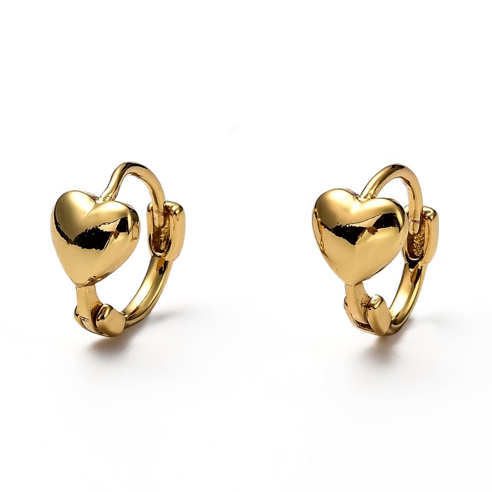 Aros argollas huggie corazón mujer niñas baño de oro / par1