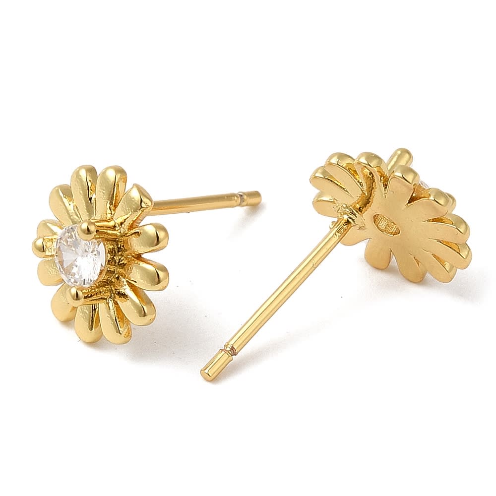 Aros topo topito flor con zircón 9 mm baño de oro / par2