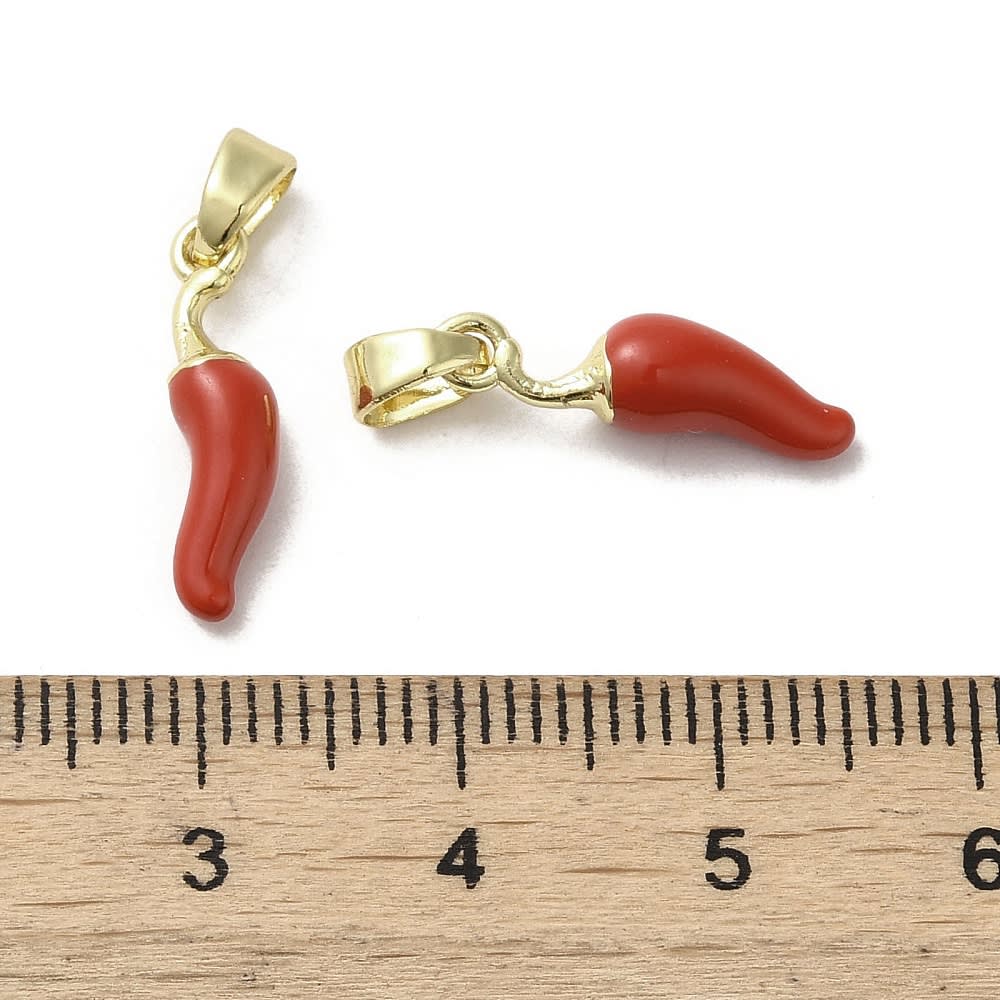 Dije colgante esmaltado mini ají rojo 16 mm baño de oro / unidad3