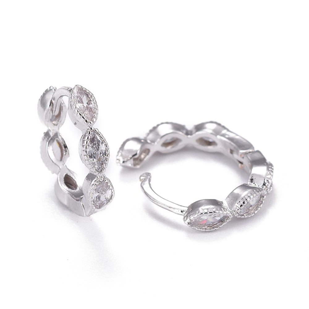 Aros argollas aretes huggies zircón ojo de caballo baño de platino / par2