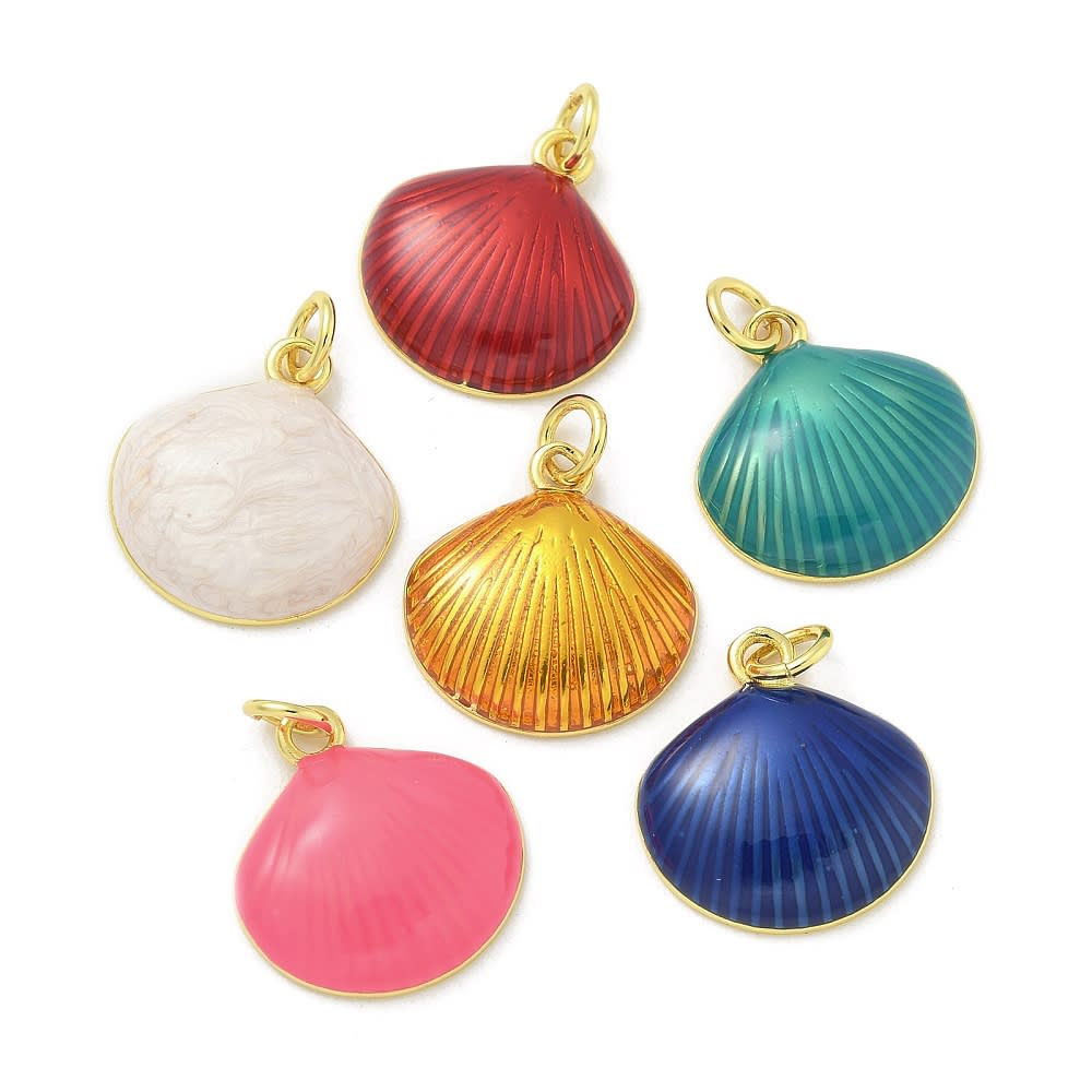 Dije colgante esmaltado concha mar 16.5 mm baño oro / unidad1