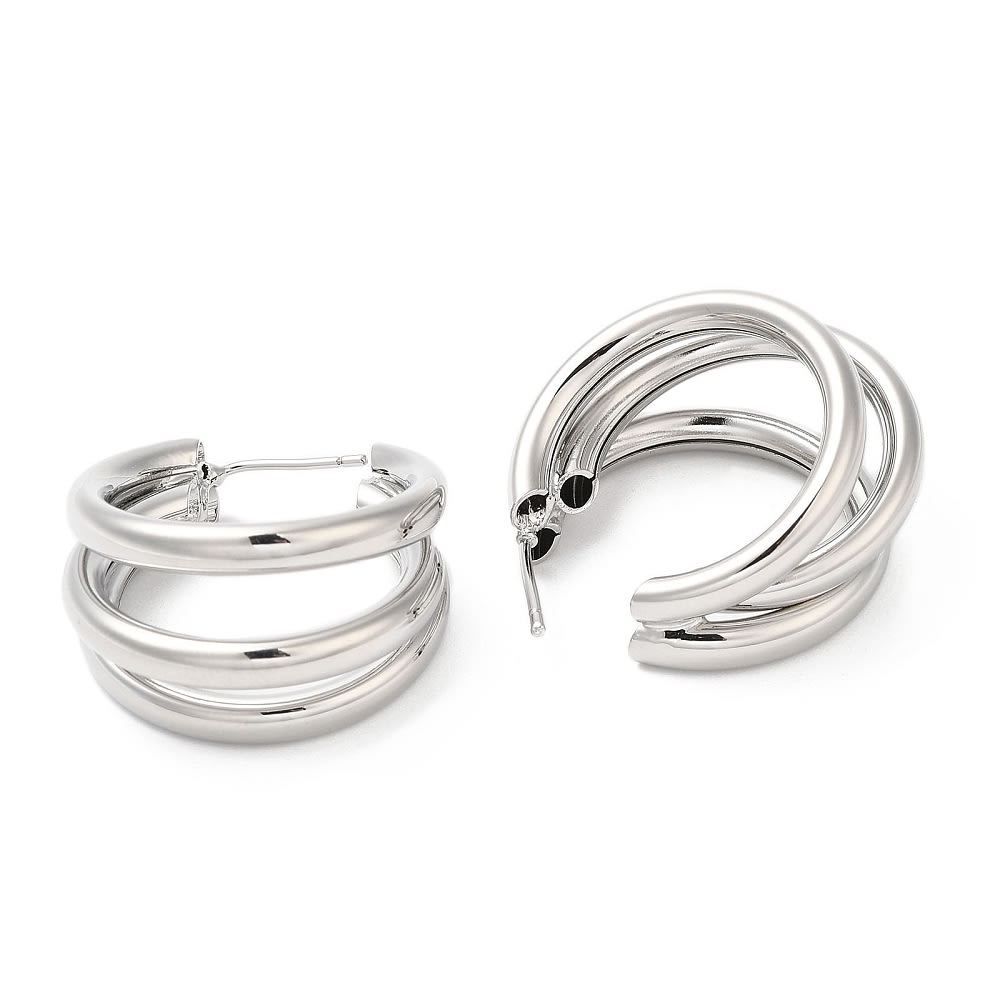 Aros aretes topo tipo C triple chunky 33 mm Baño platino / par2