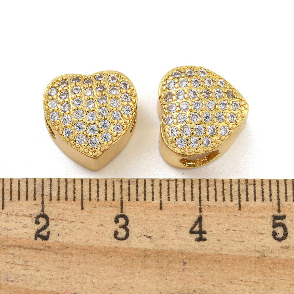 Pasador europeo charm corazón 12 mm zircón baño oro / unidad3
