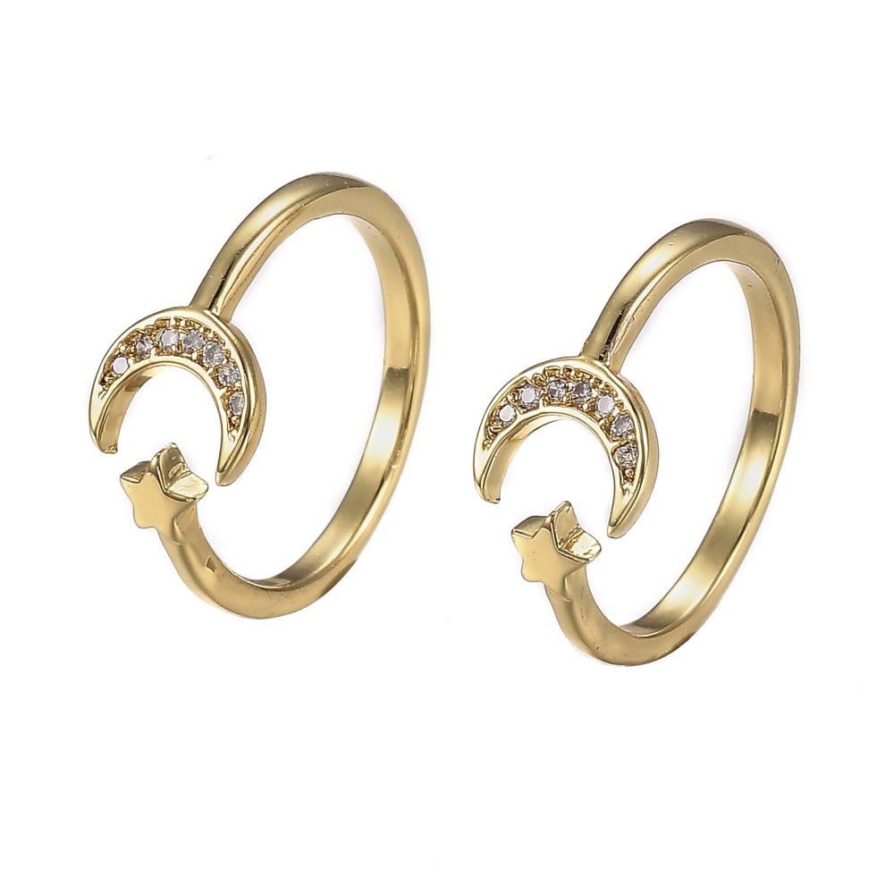 Anillo ajustable luna estrella baño de oro / unidad4