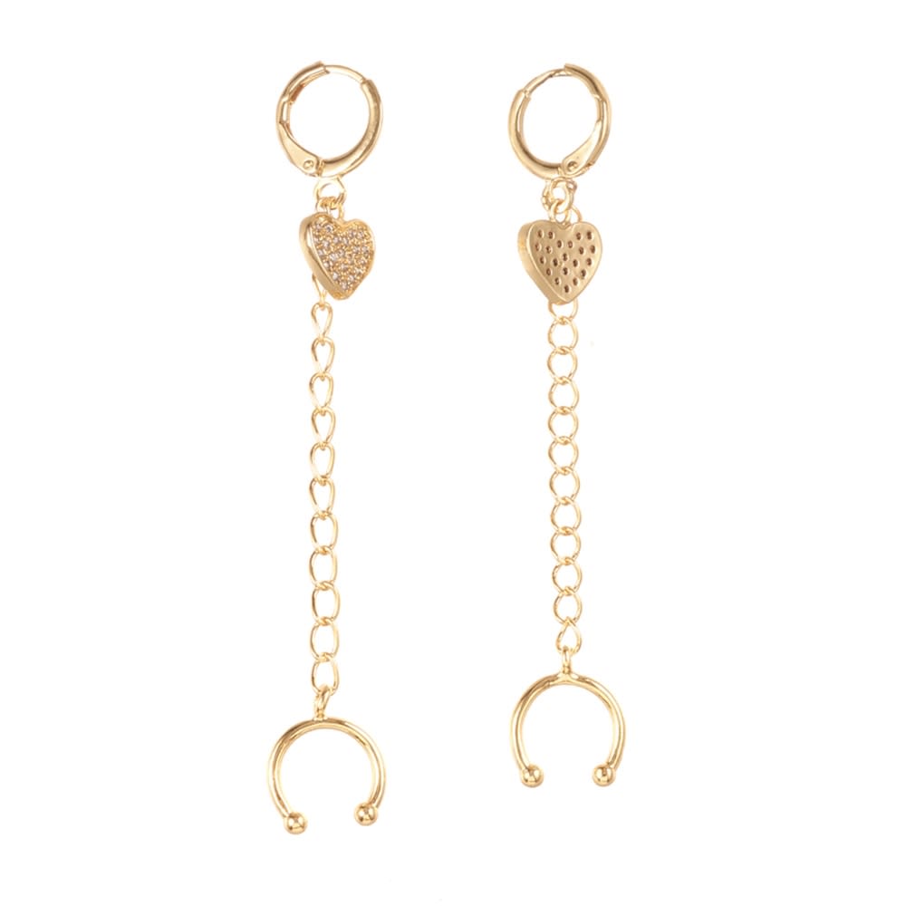 Ear cuff aros solitarios Corazón largo baño de oro / unidad2