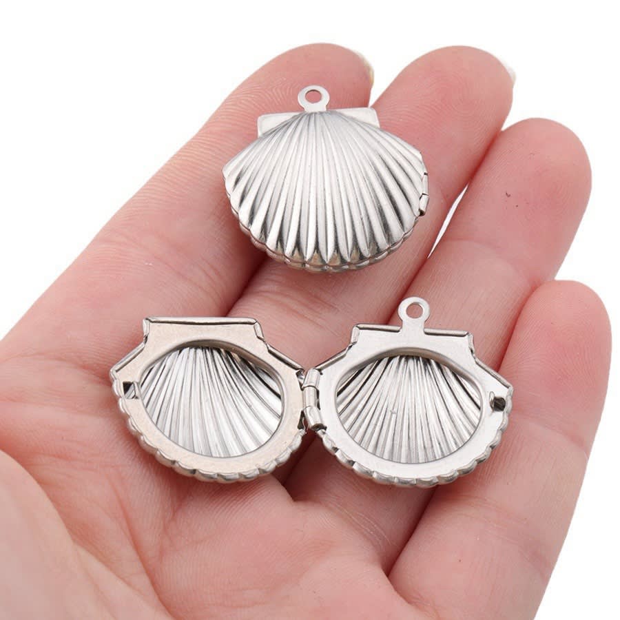 Relicario foto portafoto locket concha de mar acero plateado / unidad3