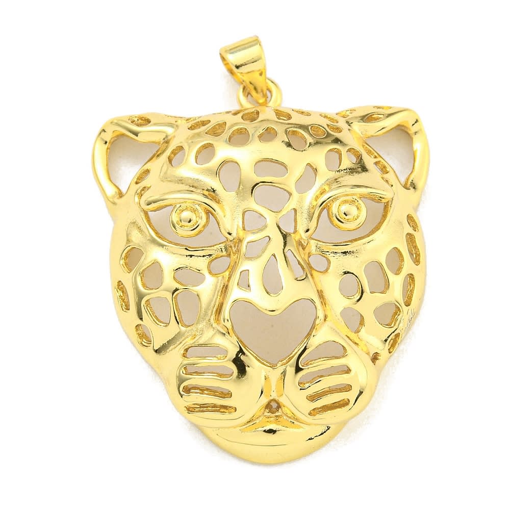 Maxi Dije colgante cabeza leopardo 36 mm baño oro / unidad2