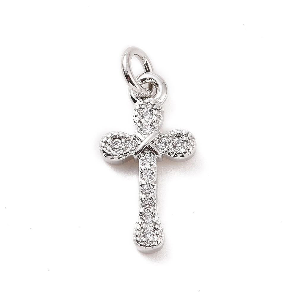 Dije colgante cruz zircones 15.5 mm baño oro / unidad2