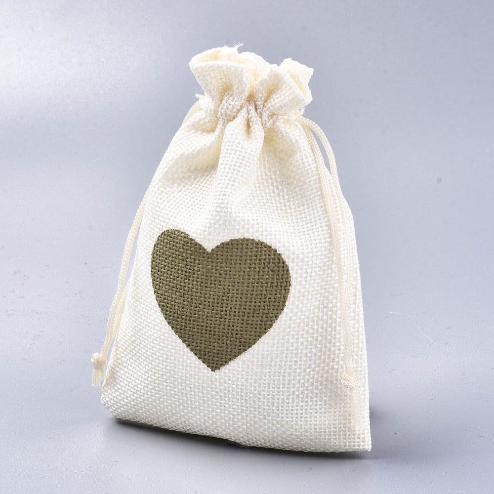 Pack bolsa arpillera tela 14x10 cm corazón verde / 5 uds1