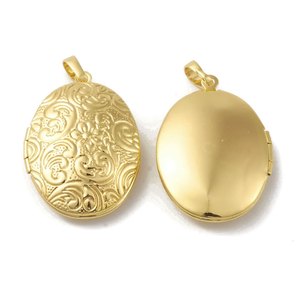 Relicario foto portafoto locket ovalado flores Baño de Oro / unidad8