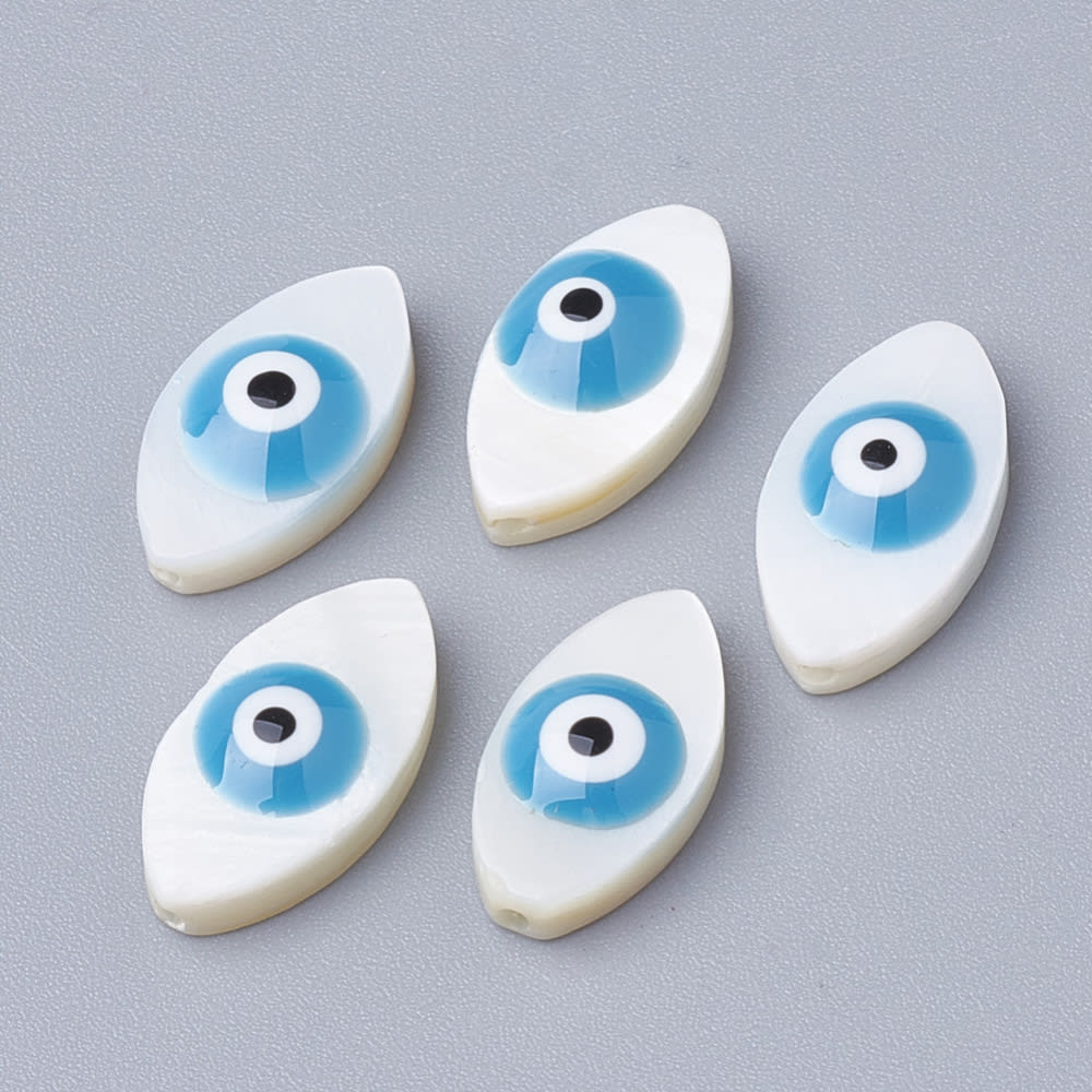 Dije pasador ojo turco alargado 15 mm nacar / unidad1
